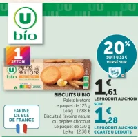 Biscuits U Bio (Palets bretons ou Biscuits à l'avoine nature ou pépites chocolat)