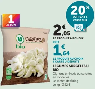 Légumes surgelés U Bio (Oignons émincés ou carottes en rondelles)