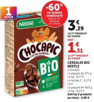 Céréales Bio Nestlé Chocapic ou Lion