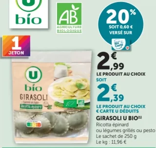 Girasoli U BIO (Ricotta épinard ou légumes grillés ou pesto)