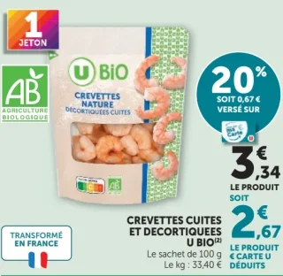 Crevettes cuites et decortiquees U Bio
