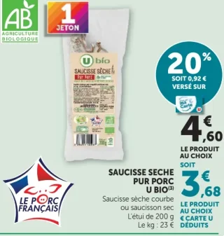 Saucisse seche pur porc U Bio