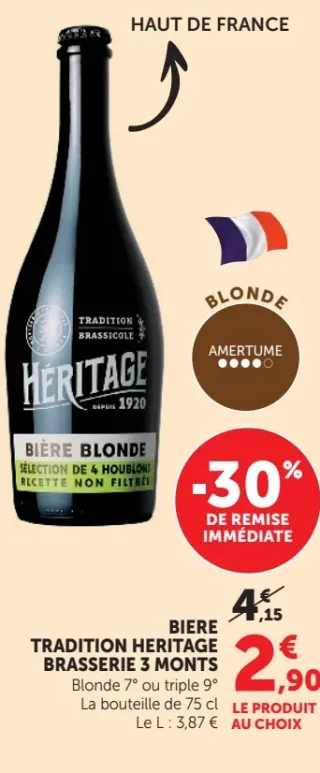 BIERE TRADITION HERITAGE BRASSERIE 3 MONTS Blonde ou triple