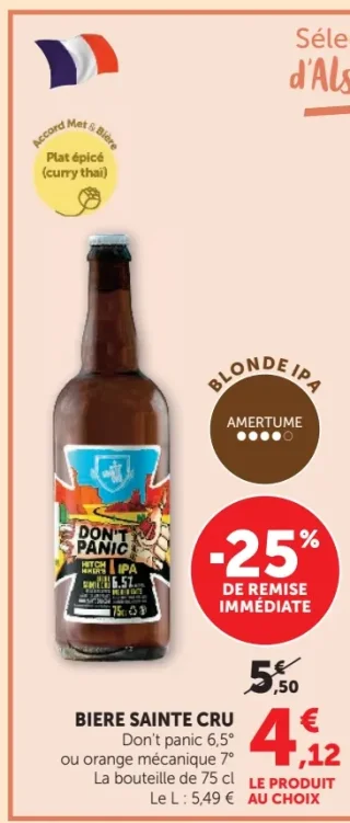 Biere Sainte Cru Don't panic 6,5° ou orange mécanique 7°