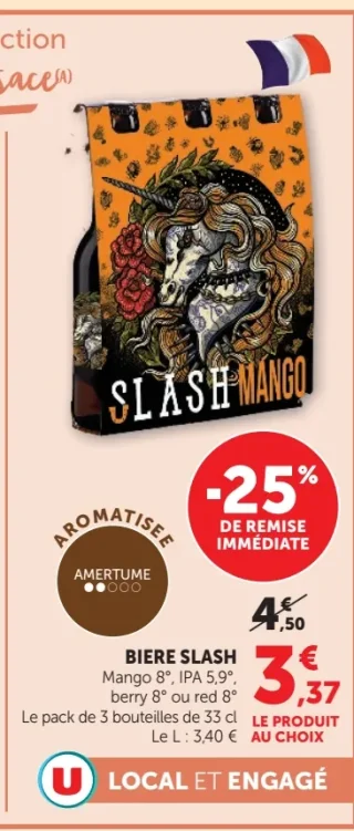 BIERE SLASH Mango 8°, IPA 5,9°, berry 8° ou red 8°