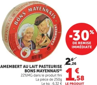 CAMEMBERT AU LAIT PASTEURISE BONS MAYENNAIS