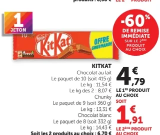 KitKat Chocolat au lait, Chunky ou Chocolat blanc