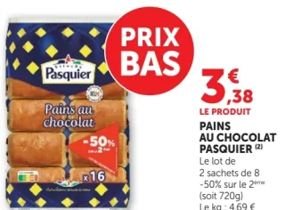 Pains au chocolat Pasquier Le lot de 2 sachets de 8