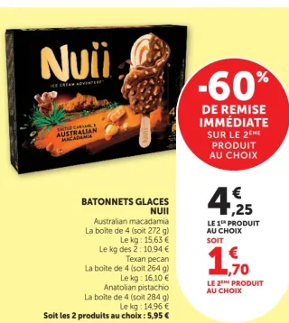 Nuii Bâtonnets Glacés Australian macadamia ou Texan pecan