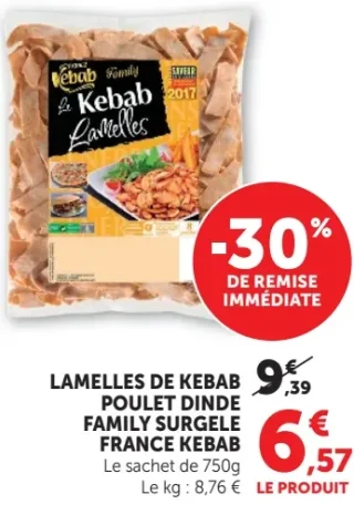 France Kebab Lamelles de Kebab Poulet Dinde Family Surgelé