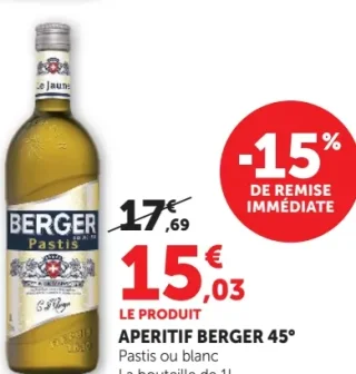 Aperitif Berger 45° Pastis ou blanc
