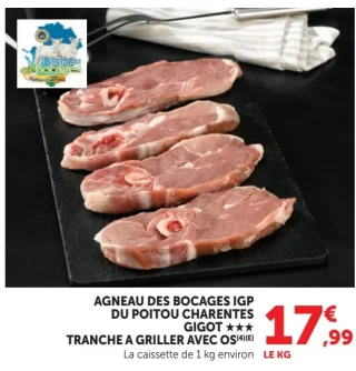 Agneau des Bocages IGP du Poitou Charentes Gigot ★★★ Tranche à griller avec os