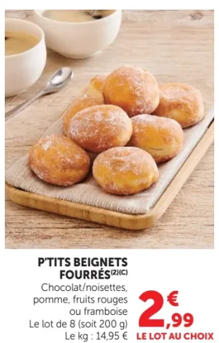 P'tits Beignets Fourrés Chocolat/noisettes, pomme, fruits rouges ou framboise