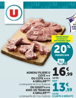 Agneau Filière U Cote ou Cote à griller ou Gigot avec os tranche à griller