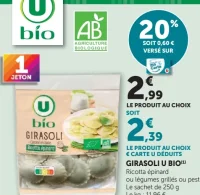 Girasoli U BIO Ricotta épinard ou légumes grillés ou pesto