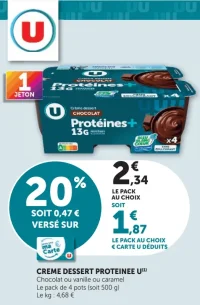 Creme dessert proteinee U Chocolat ou vanille ou caramel