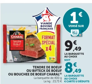 Tendre de boeuf, bifteck de boeuf ou bouchée de boeuf Charal