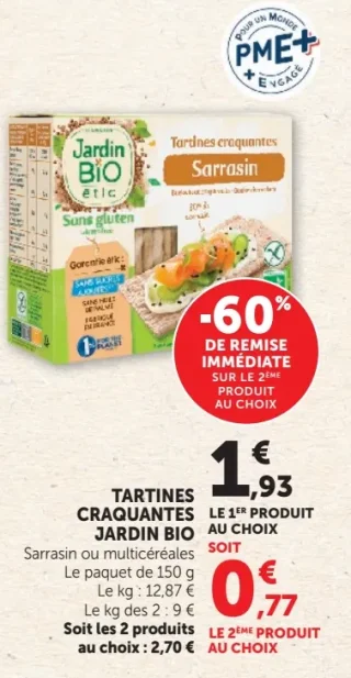Tartines Craquantes Sarrasin ou multicéréales Jardin BiO
