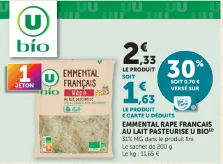 Emmental Râpé Français au Lait Pasteurisé U Bio