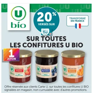 Confitures U BIO. 20% versés sur carte.
