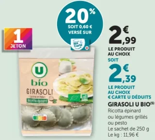 GIRASOLI U BIO (Ricotta épinard, légumes grillés ou pesto)