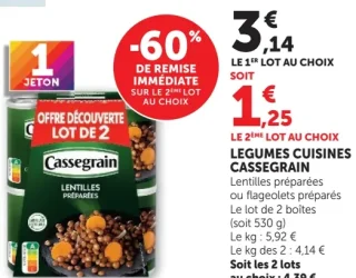 Légumes cuisinés Cassegrain Lentilles préparées