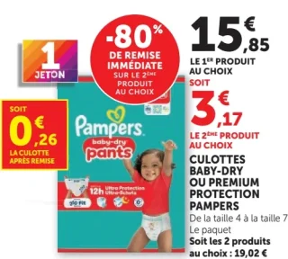 Culottes Baby-Dry ou Premium Protection Pampers