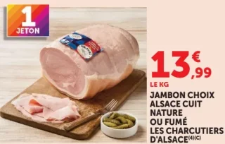 Jambon choix Alsace cuit nature ou fumé Les Charcutiers d'Alsace