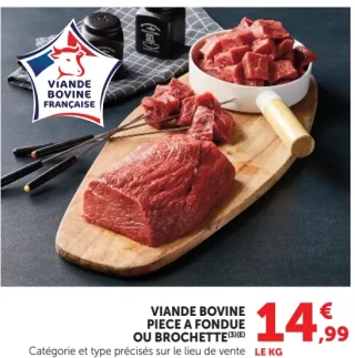 Pièce à fondue ou brochette de viande bovine