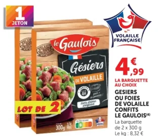 Gésiers ou foies de volaille confits Le Gaulois Lot de 2