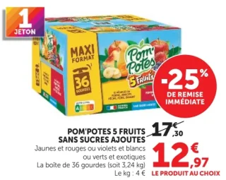 POM'POTES 5 FRUITS SANS SUCRES AJOUTES Jaunes et rouges ou violets et blancs ou verts et exotiques