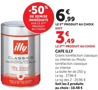 Café Illy Grains torréfaction classique ou intense ou Moulu torréfaction classique ou intense