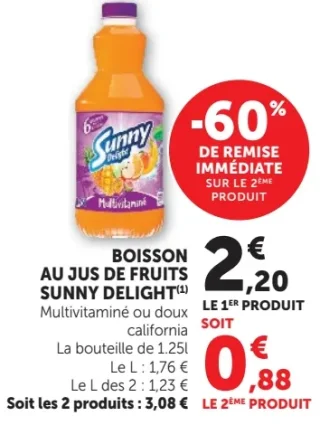 BOISSON AU JUS DE FRUITS SUNNY DELIGHT Multivitaminé ou doux california