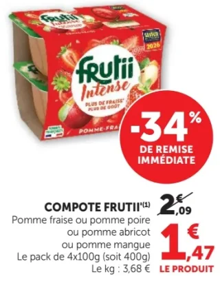 COMPOTE FRUTII Intense Pomme fraise ou pomme poire ou pomme abricot ou pomme mangue