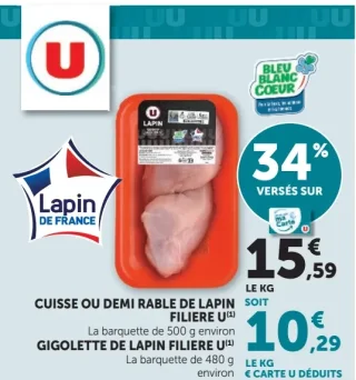 Cuisse ou demi rable de lapin ou gigolette de lapin Filière U