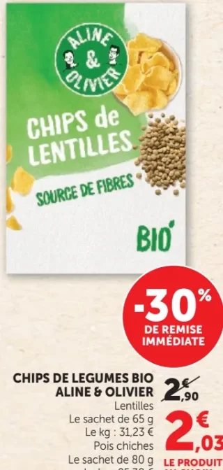 Chips de Légumes Bio Aline & Olivier Lentilles ou Pois chiches