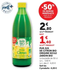 Pur jus de citron bio origine Sicile Jardin BiO étic