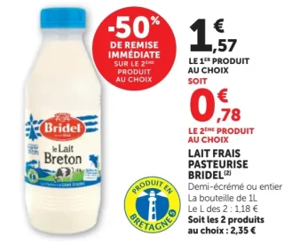 LAIT FRAIS PASTEURISE BRIDEL Demi-écrémé ou entier