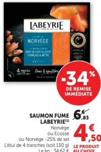 Saumon Fume Labeyrie (Norvège ou Ecosse ou Norvège -25% de sel)