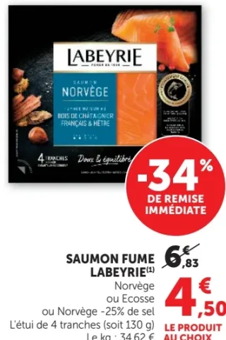 Saumon Fume Labeyrie (Norvège ou Ecosse ou Norvège -25% de sel)