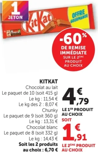 Kitkat Chocolat au lait ou Chunky ou Chocolat blanc
