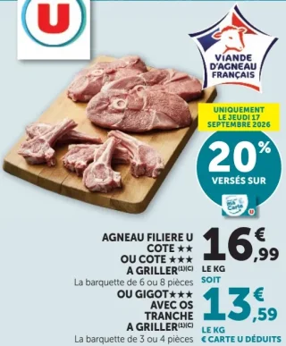 Agneau Filière U Cote ou Gigot avec os tranche à griller