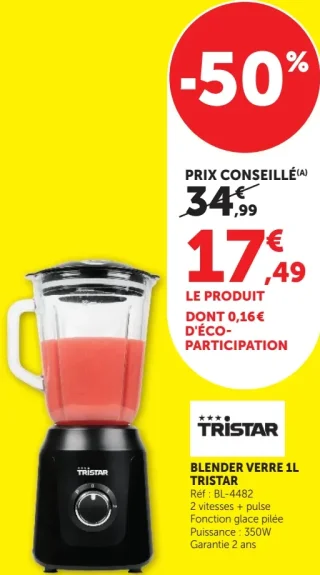 Blender verre 1L Tristar BL-4482