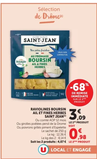 Raviolines Boursin Ail et Fines Herbes Saint Jean