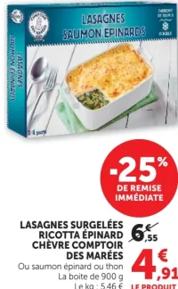 Lasagnes Surgelées Ricotta Épinard Chèvre Comptoir des Marées