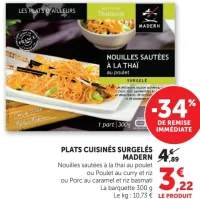 Plats Cuisinés Surgelés Madern Nouilles sautées à la thaï au poulet