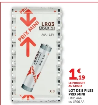 Lot de 8 piles Prix Mini LR03 AAA ou LR06 AA