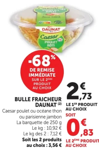 Bulle Fraîcheur Daunat Caesar poulet, océane thon ou parisienne jambon