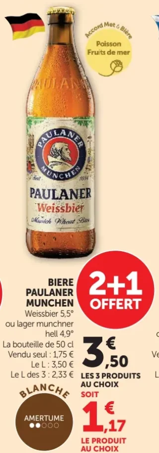 BIERE PAULANER MUNCHEN Weissbier 5,5° ou lager munchner hell 4,9°