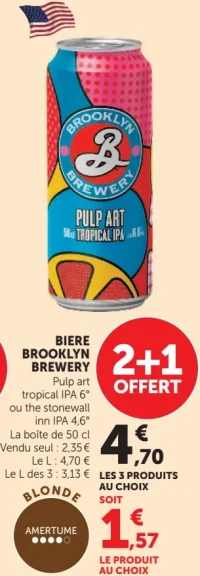 BIERE BROOKLYN BREWERY Pulp art tropical IPA 6° ou the stonewall inn IPA 4,6°